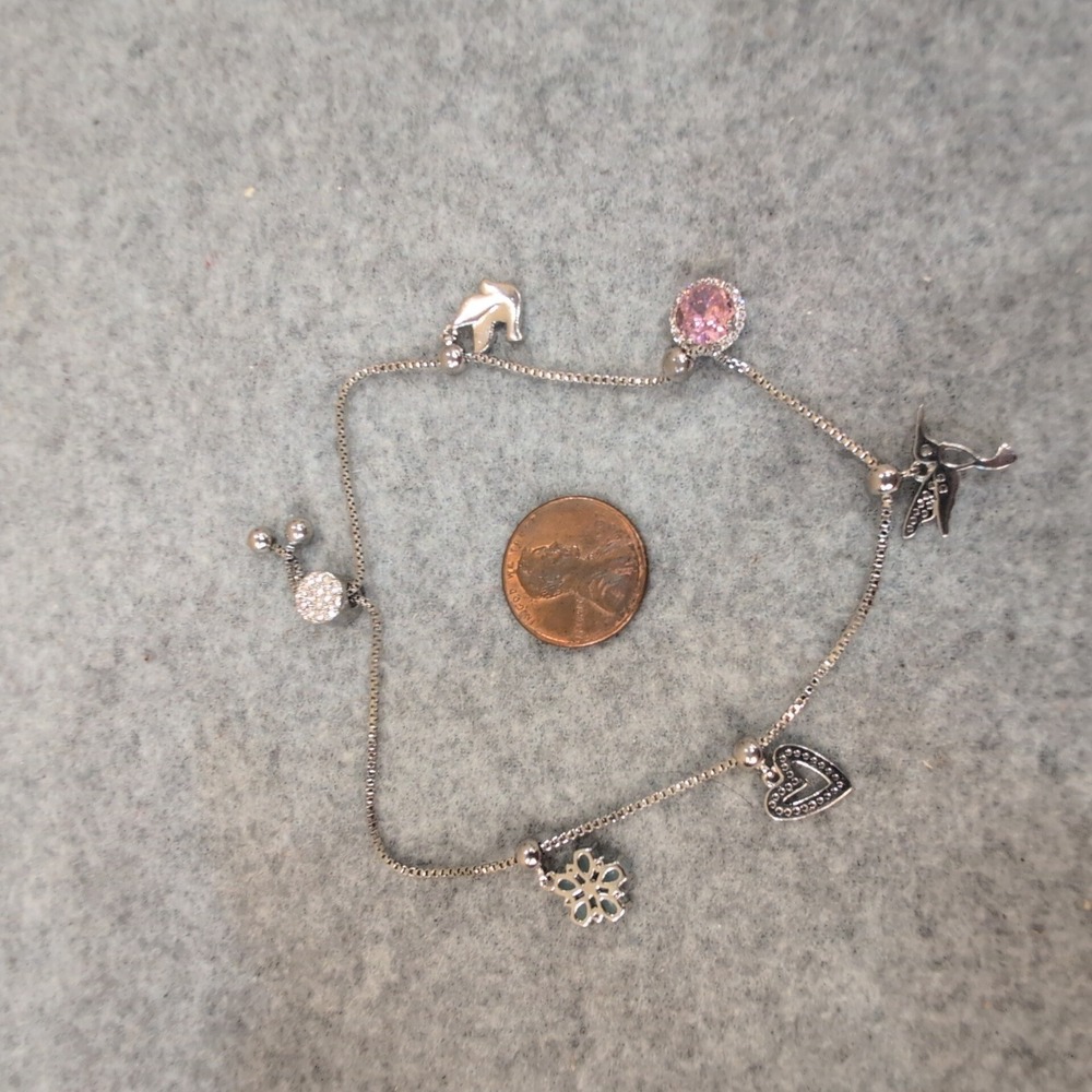 Adjustable Charm Bracelet Silver Tone Hummingbird Heart Snowflake Peace Dove Gem - Picture 6 of 7